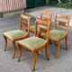 4 regency chairs in solid wood and green velvet suede