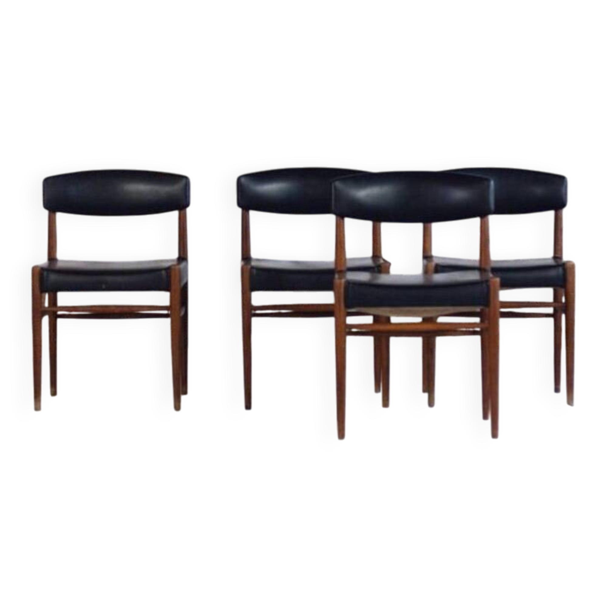 Set of Scandinavian chairs in faux leather and wood from the 1960s.