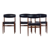 5 chaises scandinaves en skaï et bois, années 60