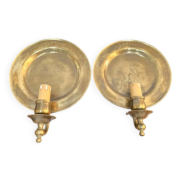 Set of 2 vintage wall sconces Ari KV 1500 – patinated bronze – Ø 25 cm