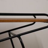 Vintage side coffee table in black lacquered metal and oak, 1950