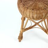 Vintage rattan stool, Czechoslovakia 1960s