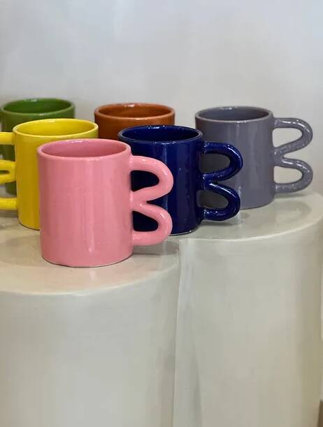 Mug cup ceramic handle graphic wave colorful design tangy apple green