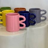 Mug tasse céramique anse vague graphique design coloré vert pomme acidulé