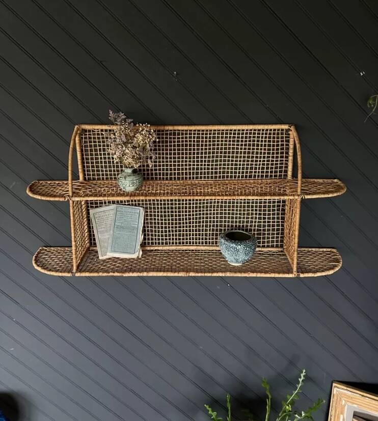 Steel and wicker wall shelf