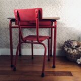 Wooden desk & school chair red tubular legs