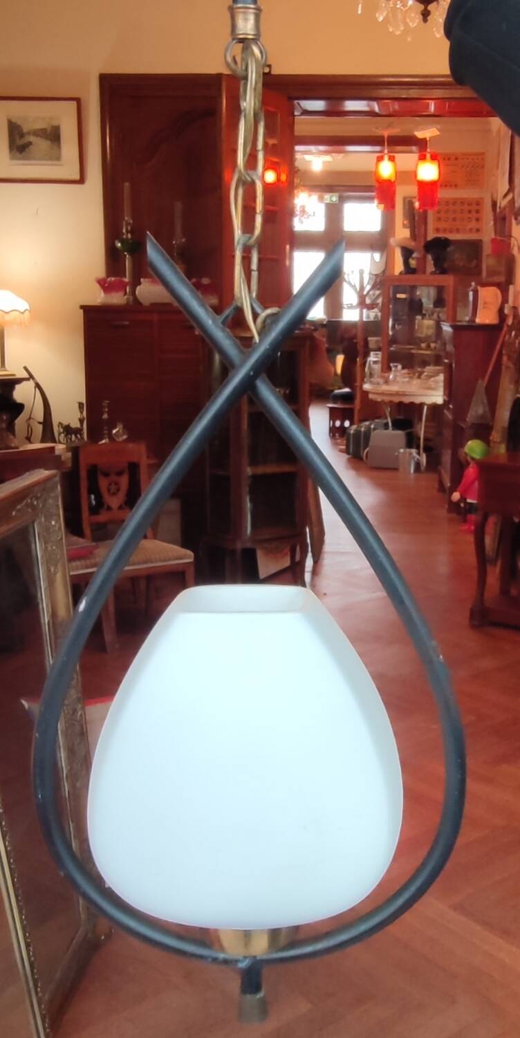 Old Arlus Pendant Lamp/Opaline Metal/1950s/Design Lighting
