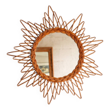 Vintage sun mirror in woven rattan