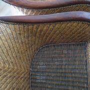 Set of 2 armchairs in woven rattan and exotic wood, 1980s