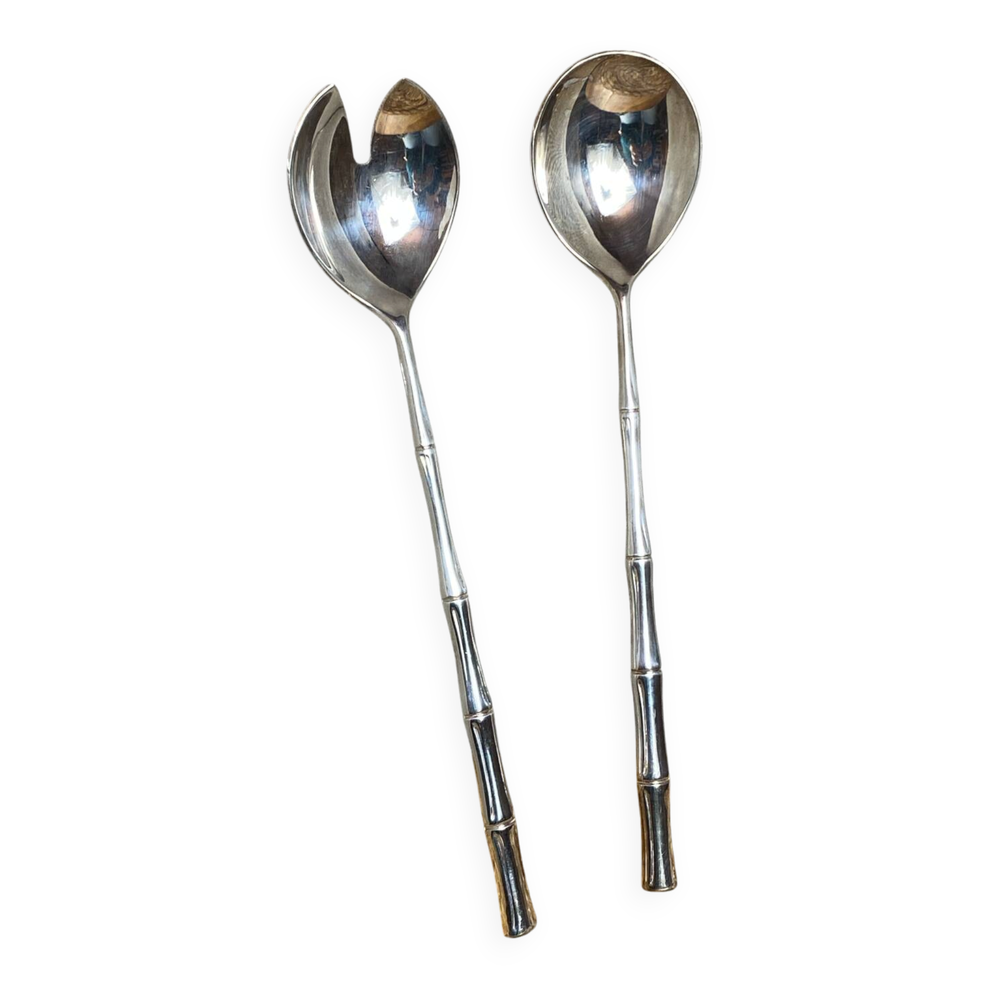 Salad cutlery, silver-plated, bamboo style