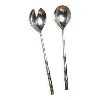 Salad cutlery, silver-plated, bamboo style