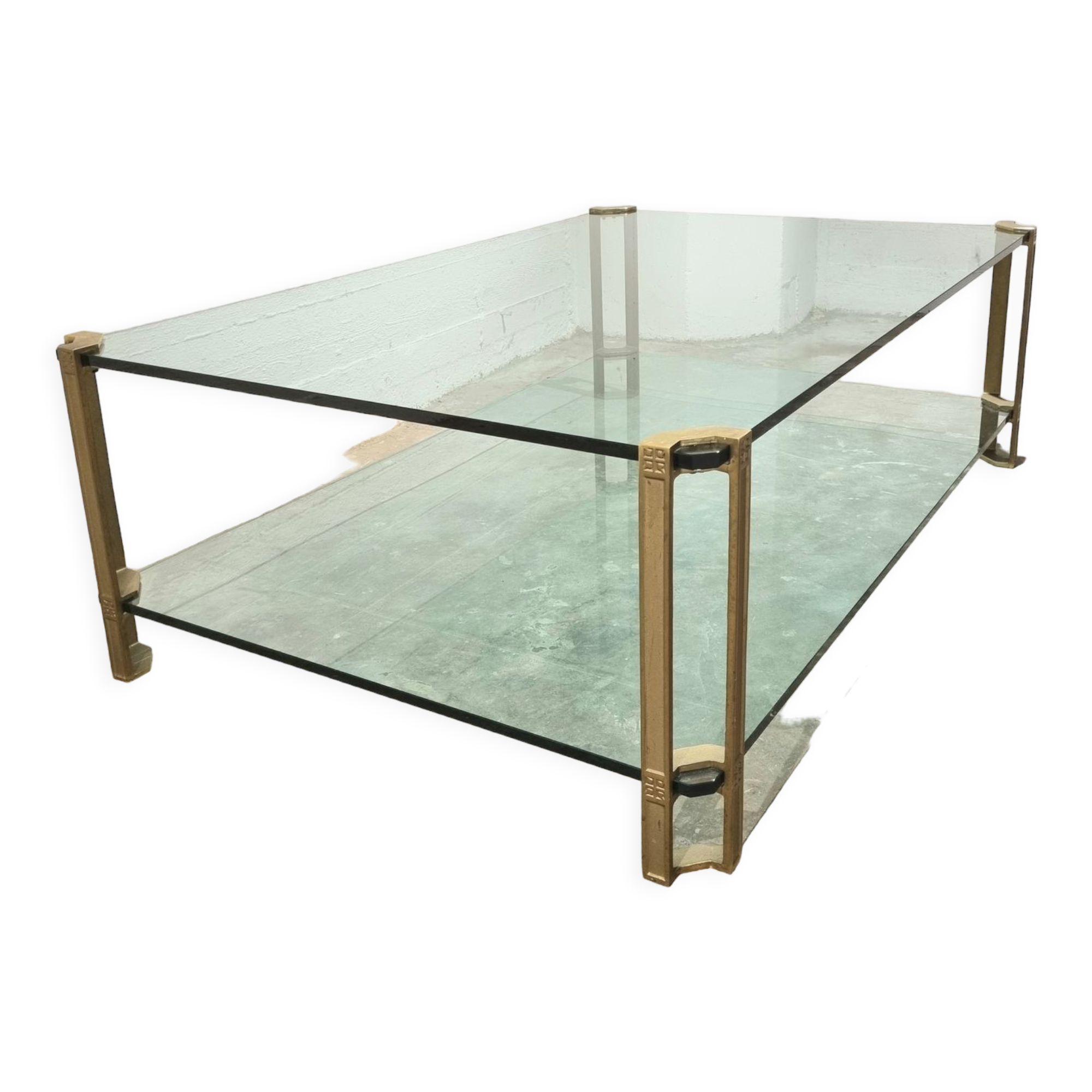 Vintage Brass and Glass Model T24 Coffee Table by Peter Ghyczy, 1970s