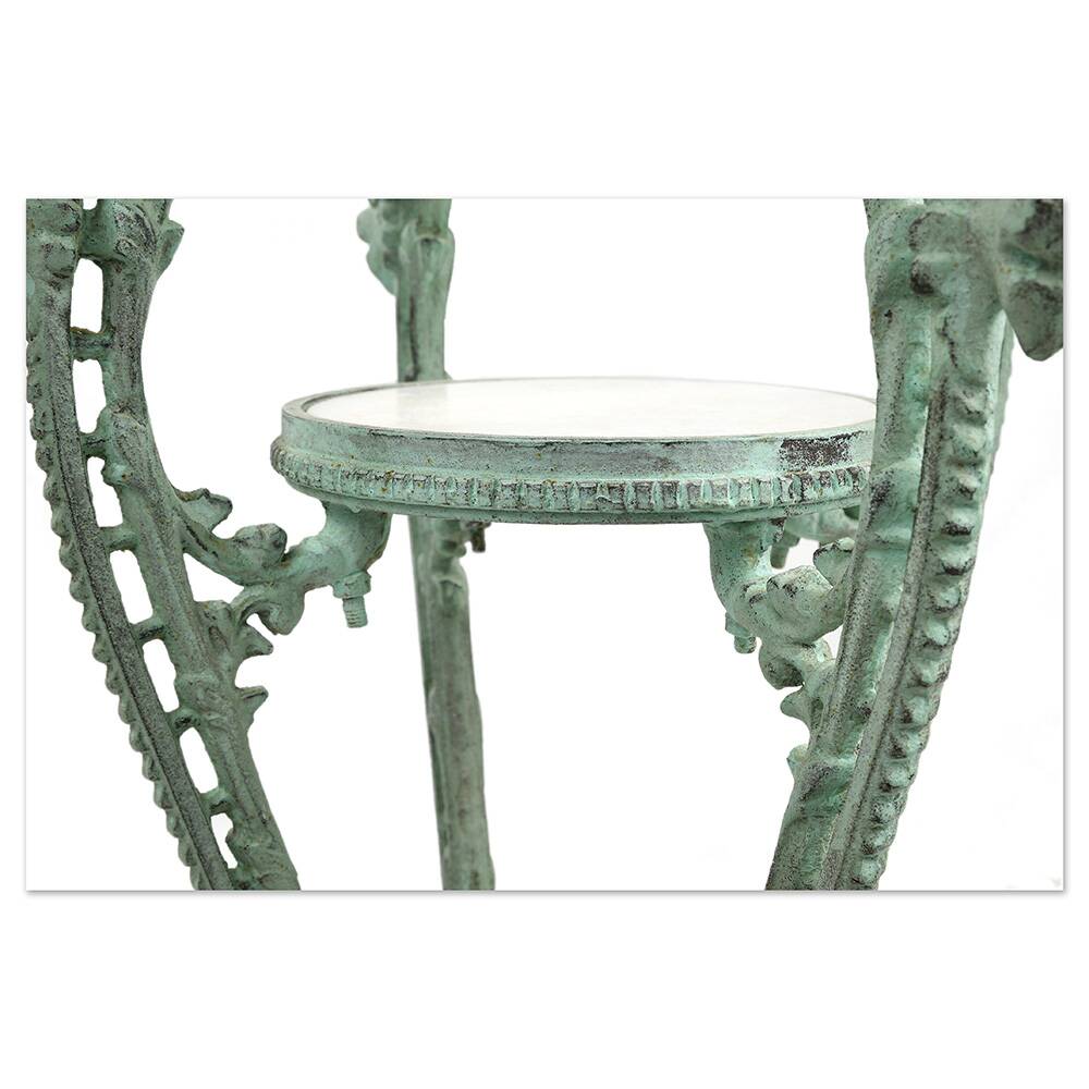 Patinated cast iron harness with marble tops