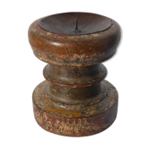 Candle holder round wood old teak patina of origin India