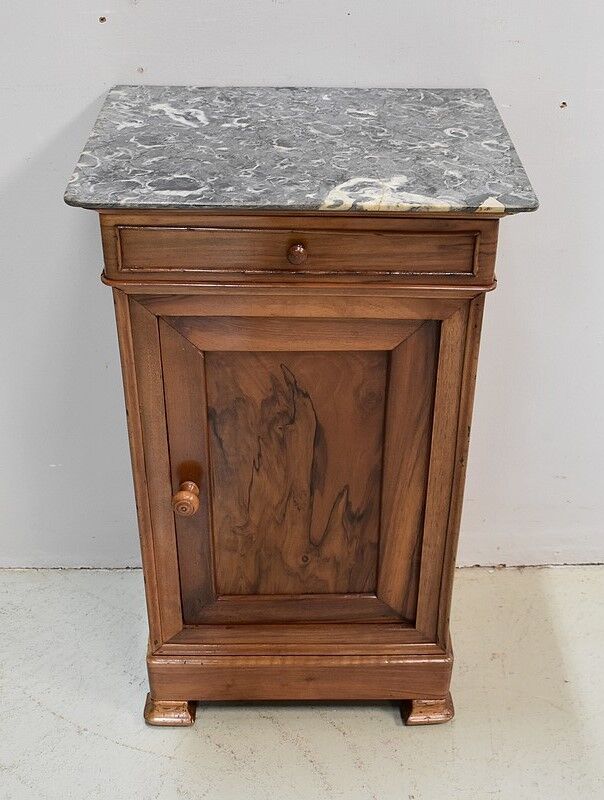 Bedside table in solid walnut with Marble Ste Anne, 1900