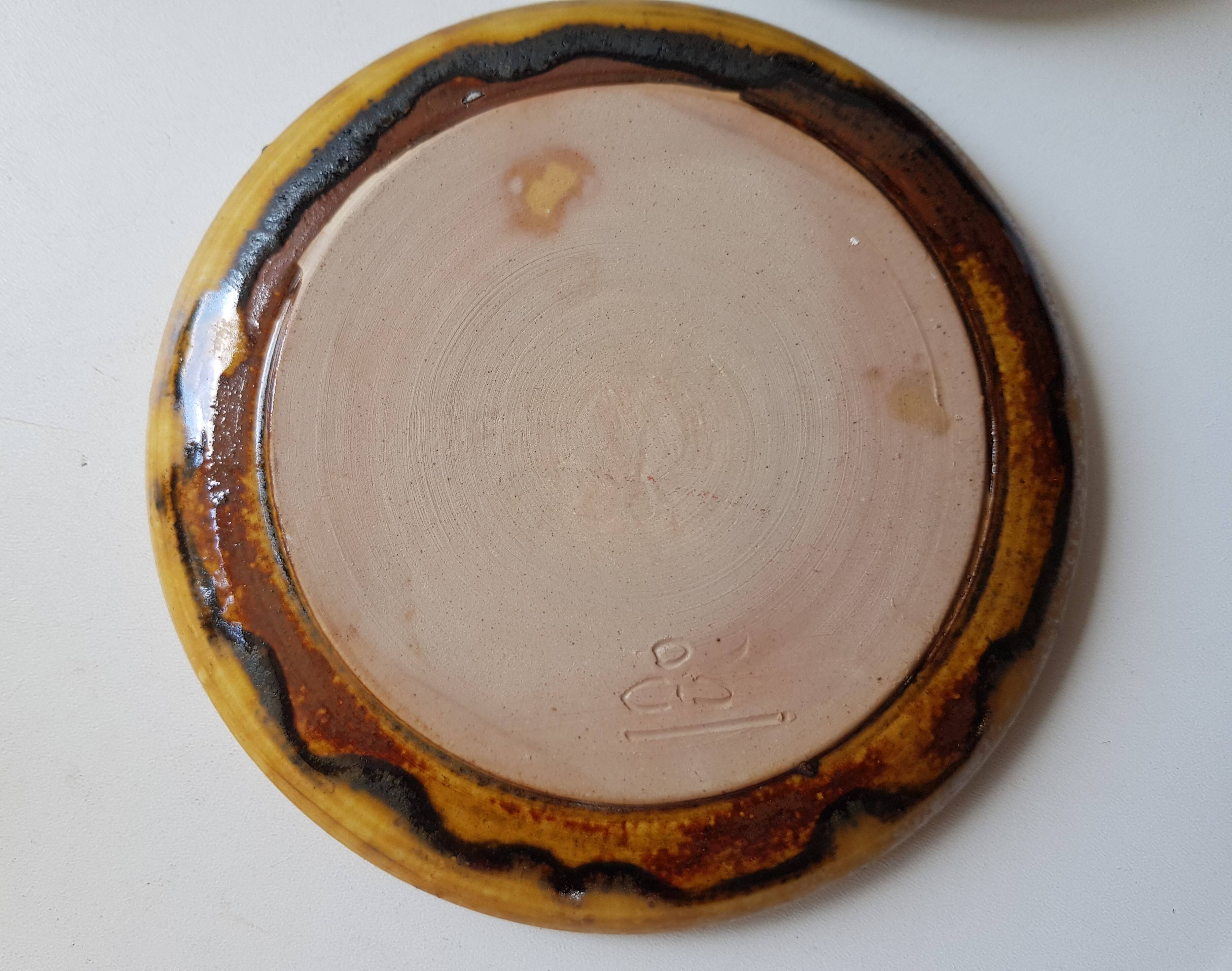 Set of teapot + 5 cups + 6 saucers in ceramic signed CB (Signature to be identified)