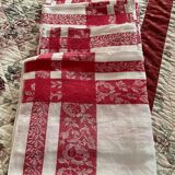 4 towels damask fabrics red and white.vintage
