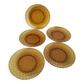 5 vintage pressed glass dessert plates with woven decoration