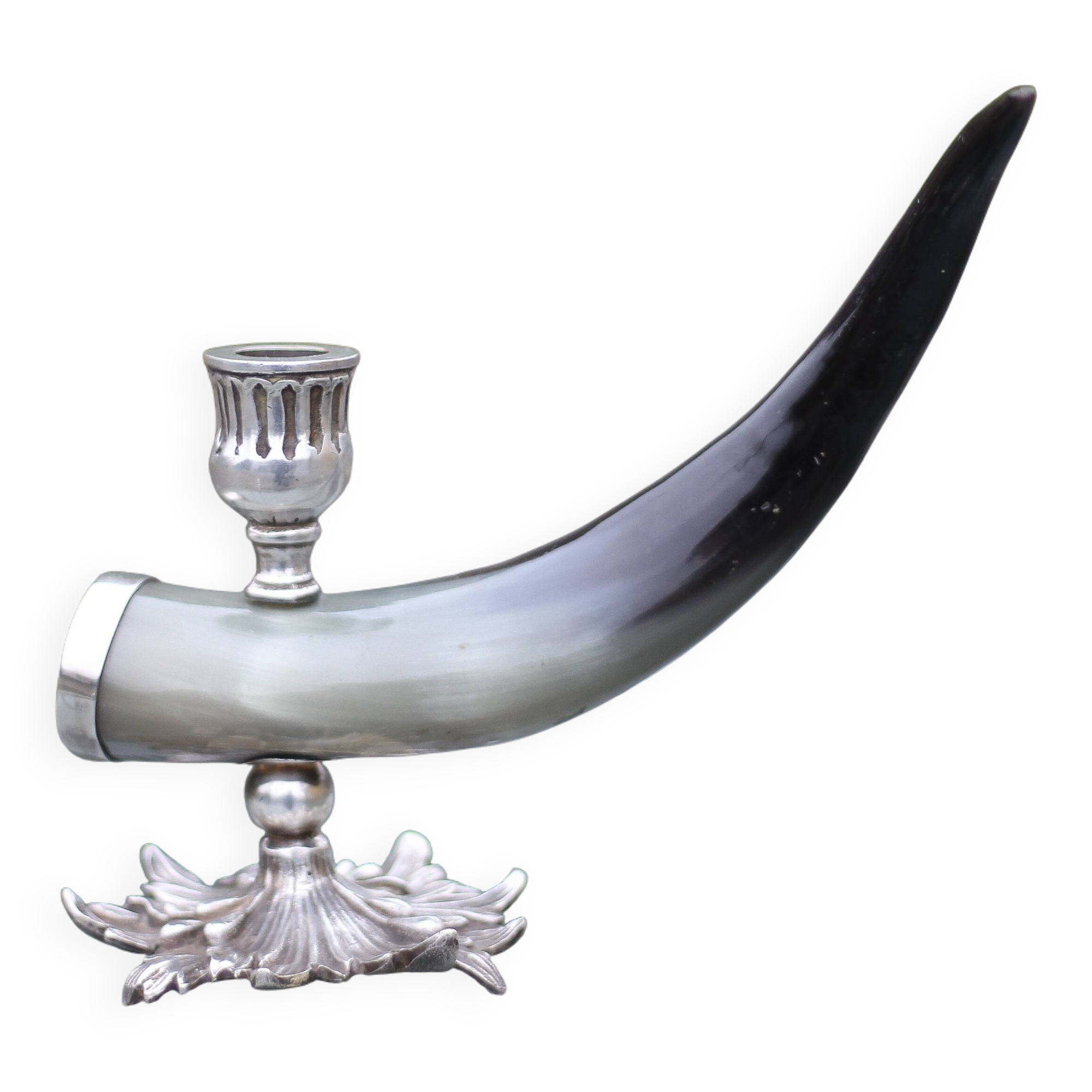 Bougeoir signé Alice Joly, bougeoir corne et métal argenté, porte-bougie, décoration intérieur