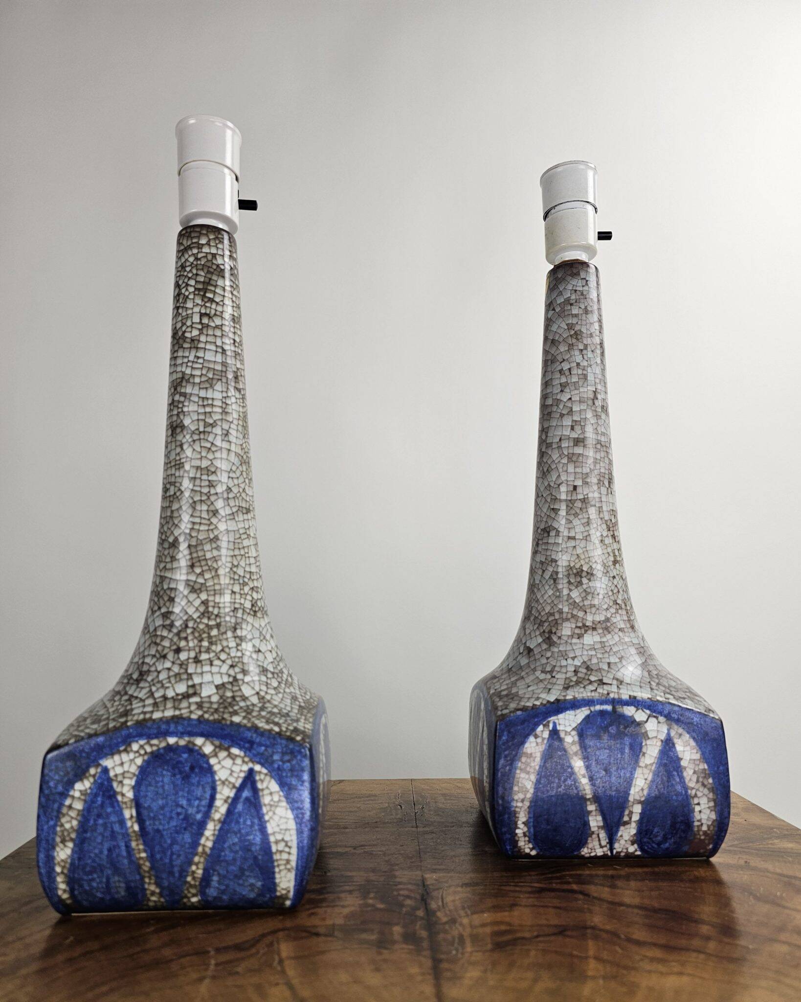 Danish table lamps in blue glaze by Marianne Starck for MA&S 1960s, set of 2
