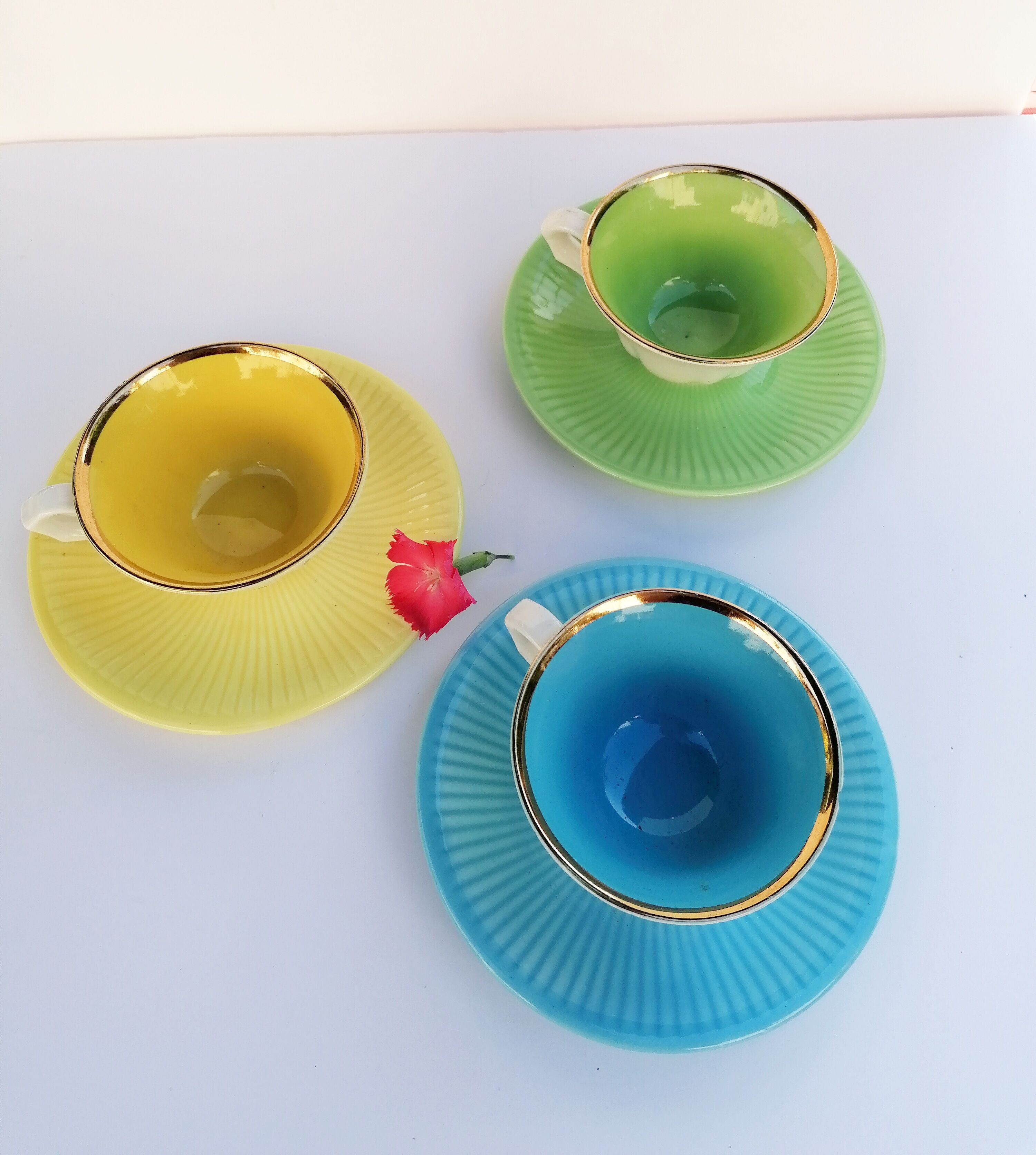 Trio of earthenware cups, Salins, ultra vitamin / 60s
