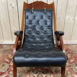 Fauteuil de bateau chesteefield en acajou et cuir