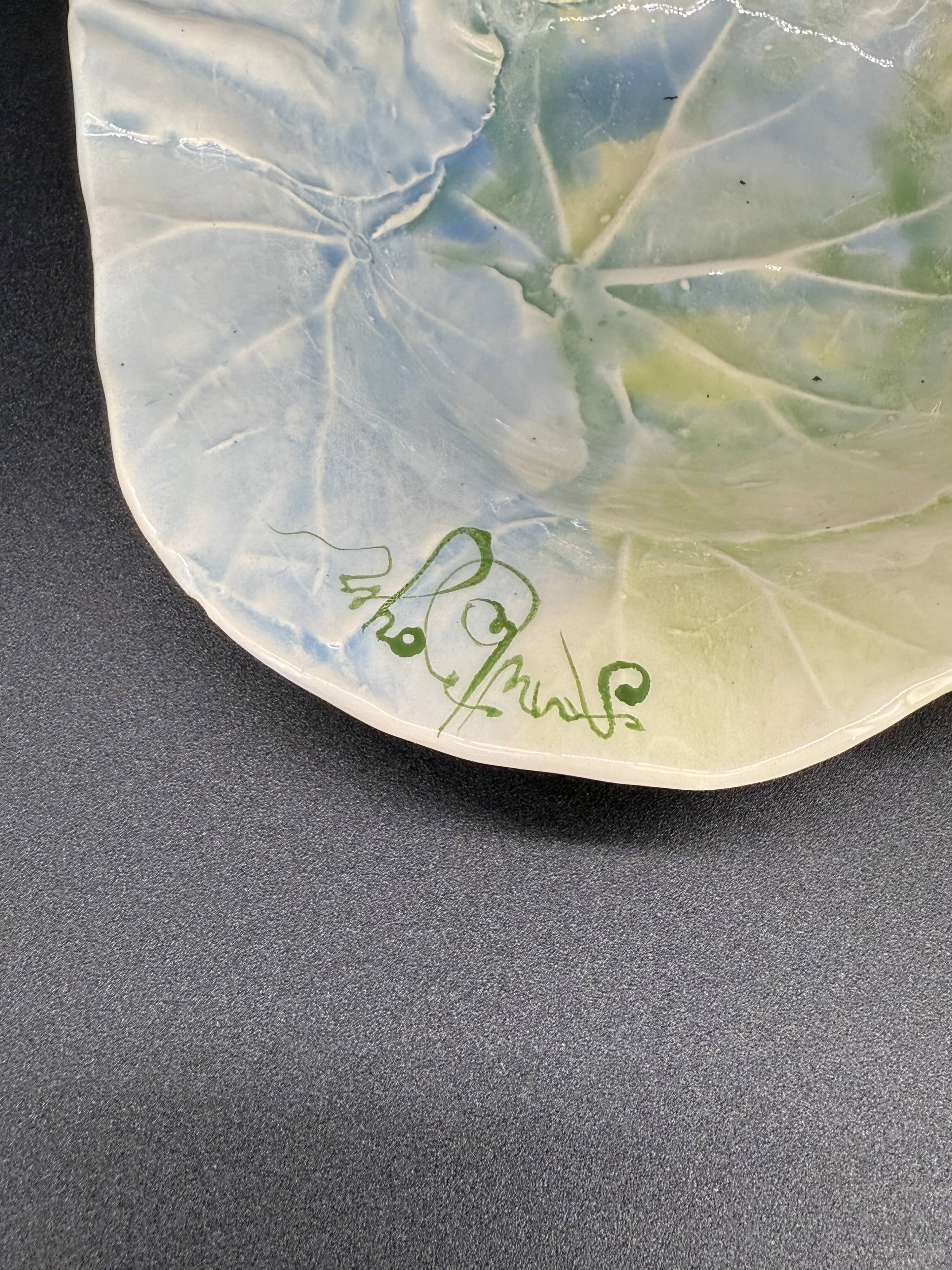 Water leaf ceramic bowl signed Annette Boyer