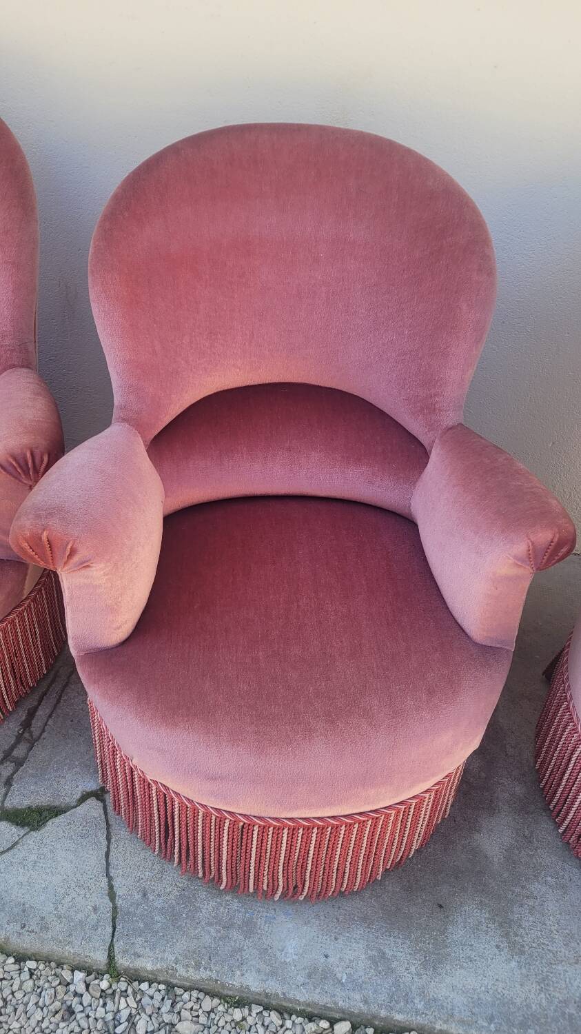 Série de 4 Fauteuils crapauds en velours ancien 1930s