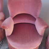 Série de 4 Fauteuils crapauds en velours ancien 1930s