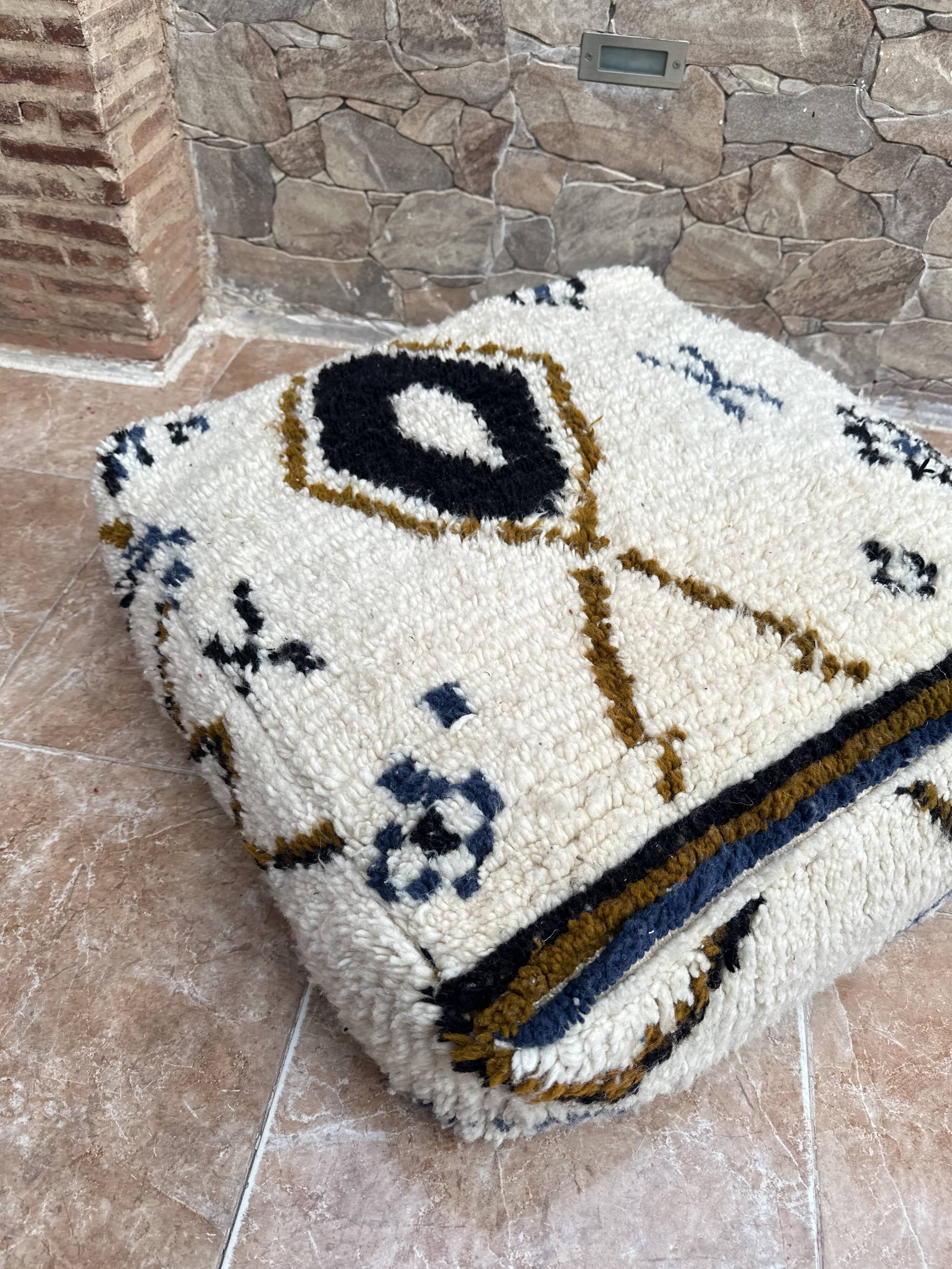 Handmade Berber Kilim pouf, floor cushion.