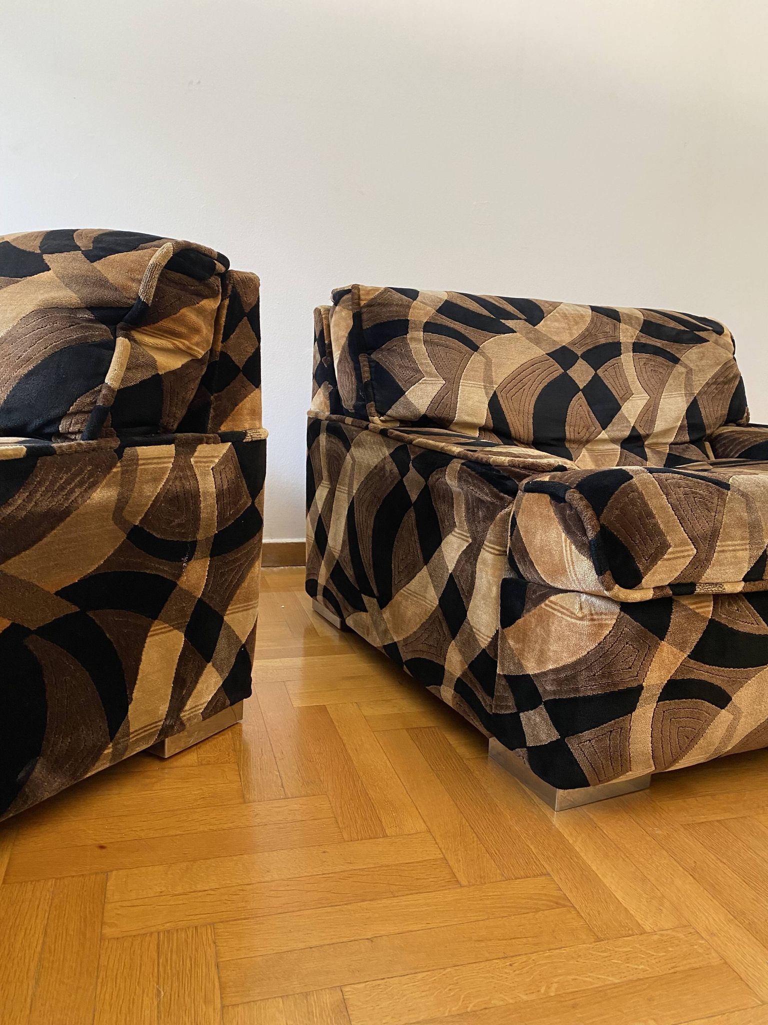 Armchairs Gerard Guermonprez 1970s Velvet Vintage Midcentury Hollywood