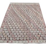 Antique Turkish Kilim Rug: Beige Wool, Zig-Zag Tribal Design 141x235cm