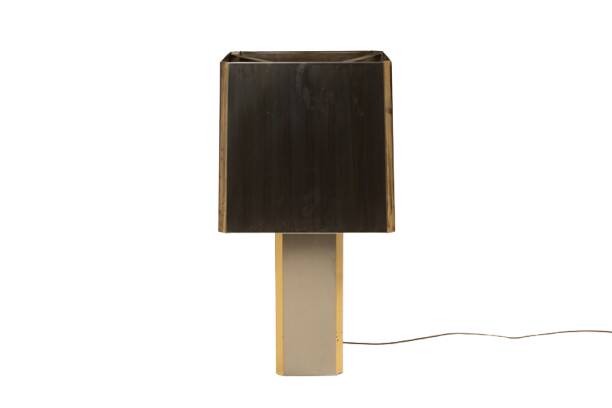 Grande lampe en métal brossé et laiton doré. Années 1970.