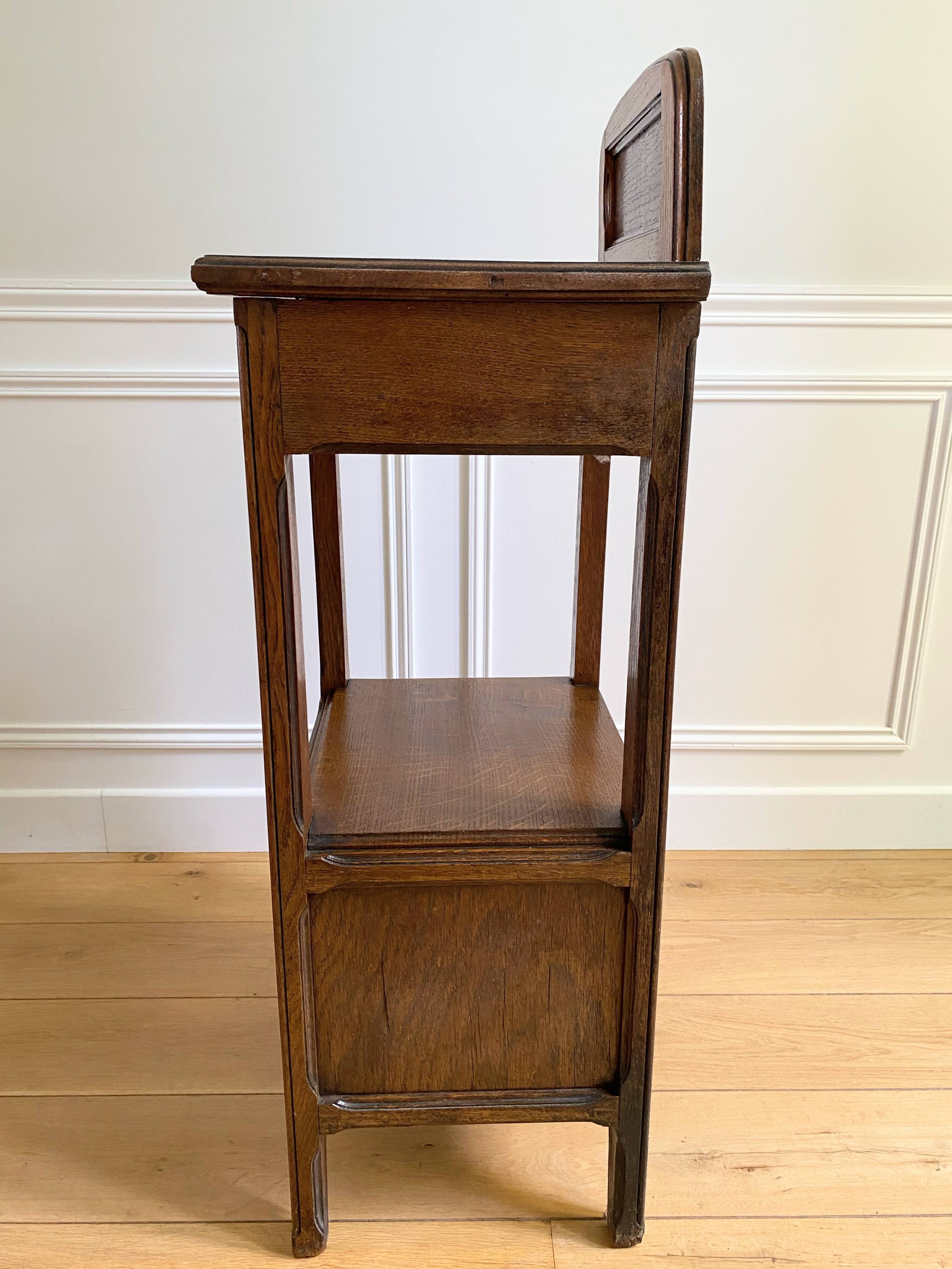 Vintage solid oak bedside table, 1 door, 1 drawer and 1 niche