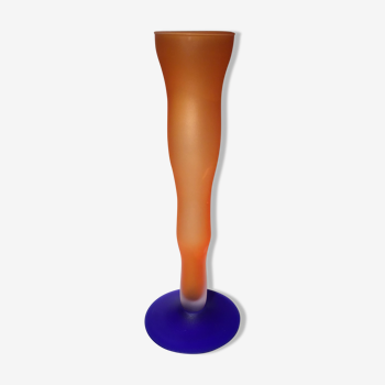 Vase soliflore forme tulipe orange et bleu année s70