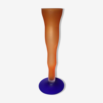 Vase soliflore shaped orange tulip and blue years 70