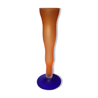 Vase soliflore forme tulipe orange et bleu année s70