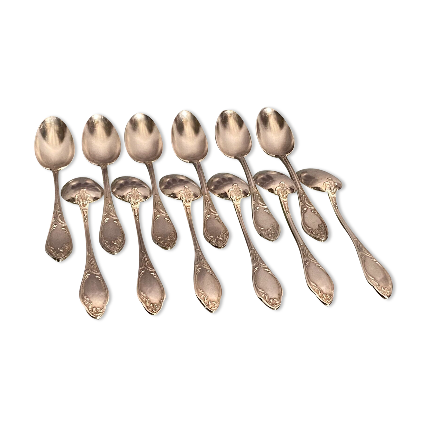 Suite of 12 small silver metal spoons in Louis XV style
