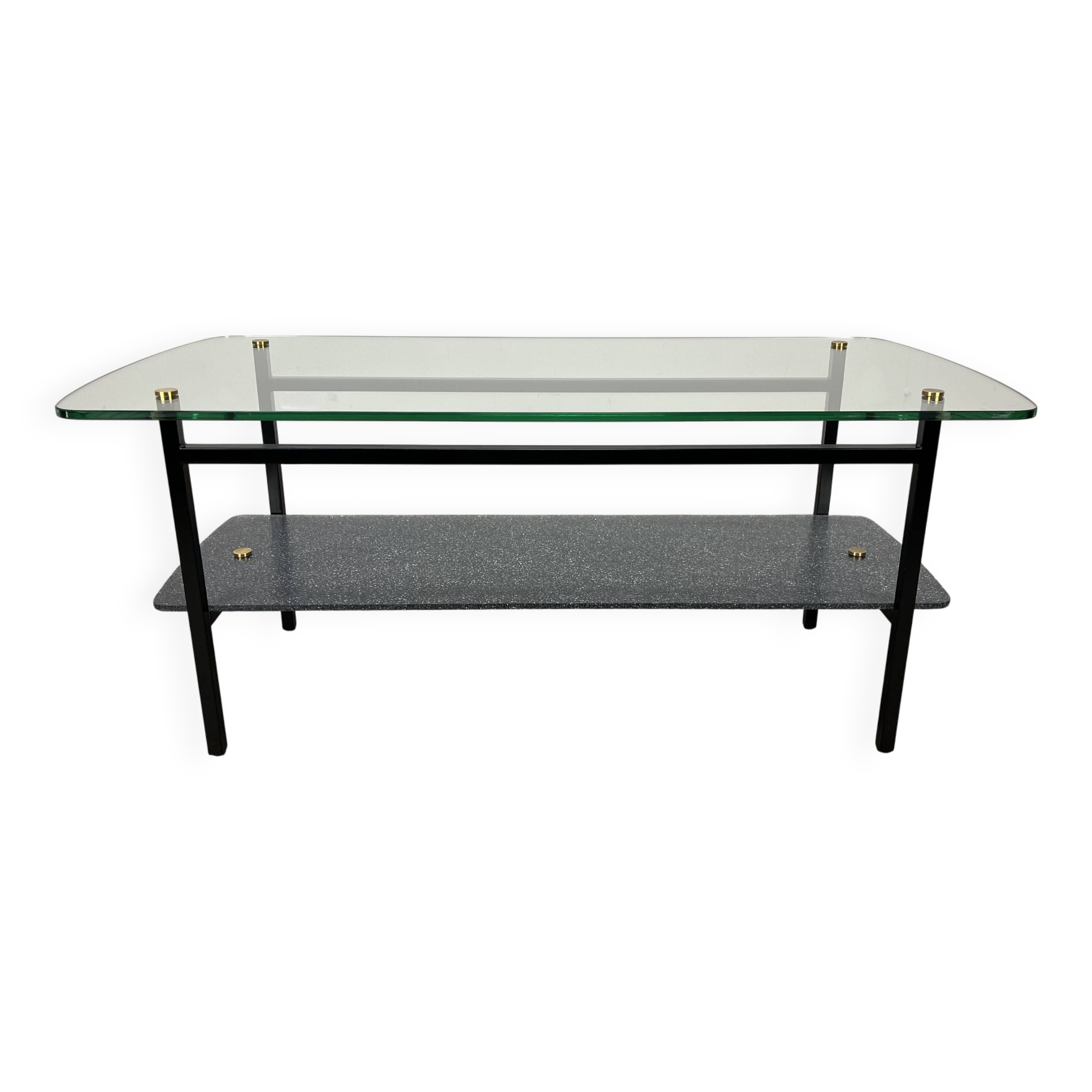 50s metal and glass coffee table