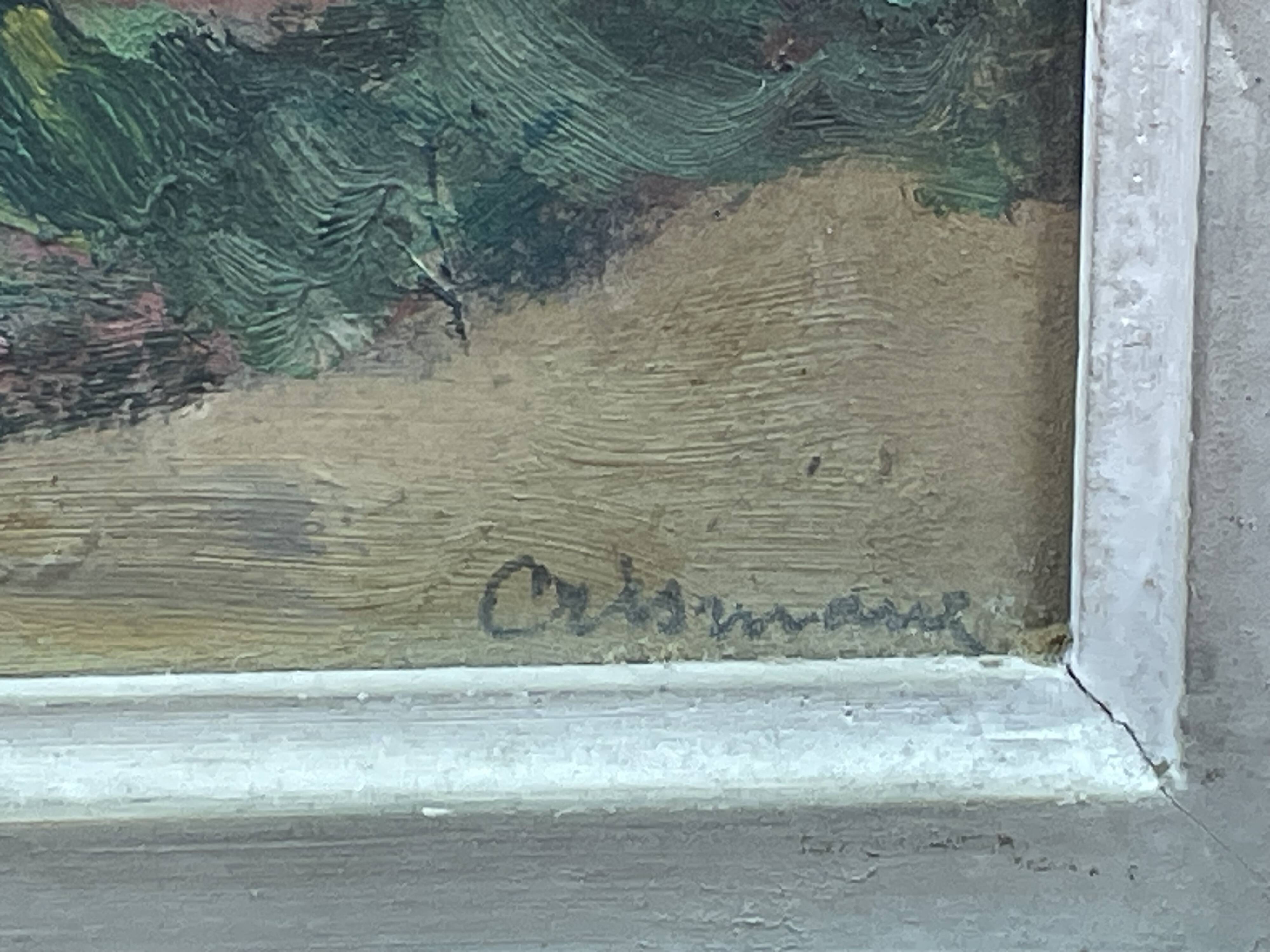 oil on panel signed Crismane - Former leper colony of Oudon Loire Atlan