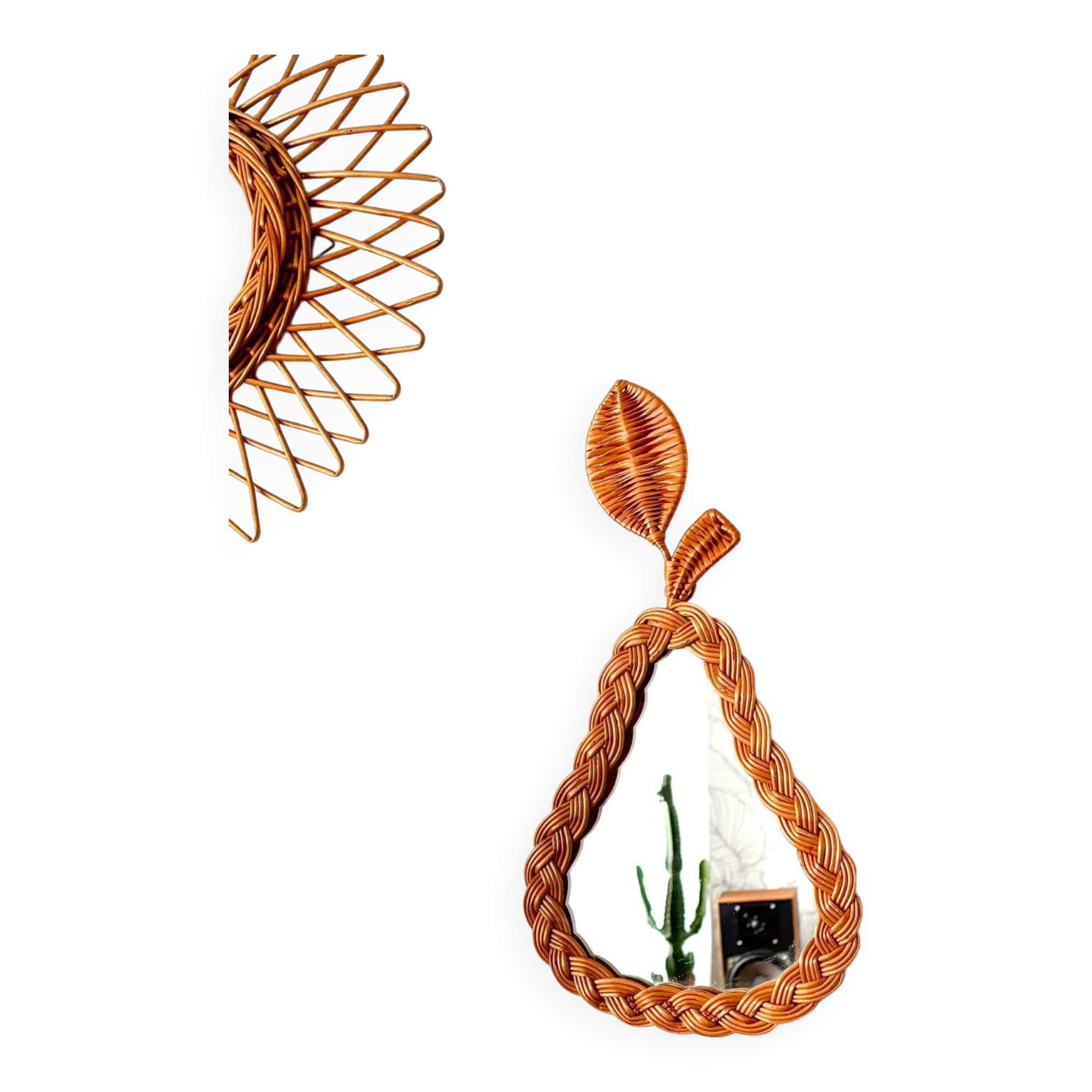 Miroir en osier tressé forme poire
