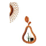 Pear-shaped woven wicker mirror