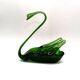 2 vintage glass SWANS, handcrafted, bottle green, early 20th century