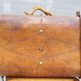 Valise jumelle malle de voyage cuir XIXe estampillée Debas Rouen