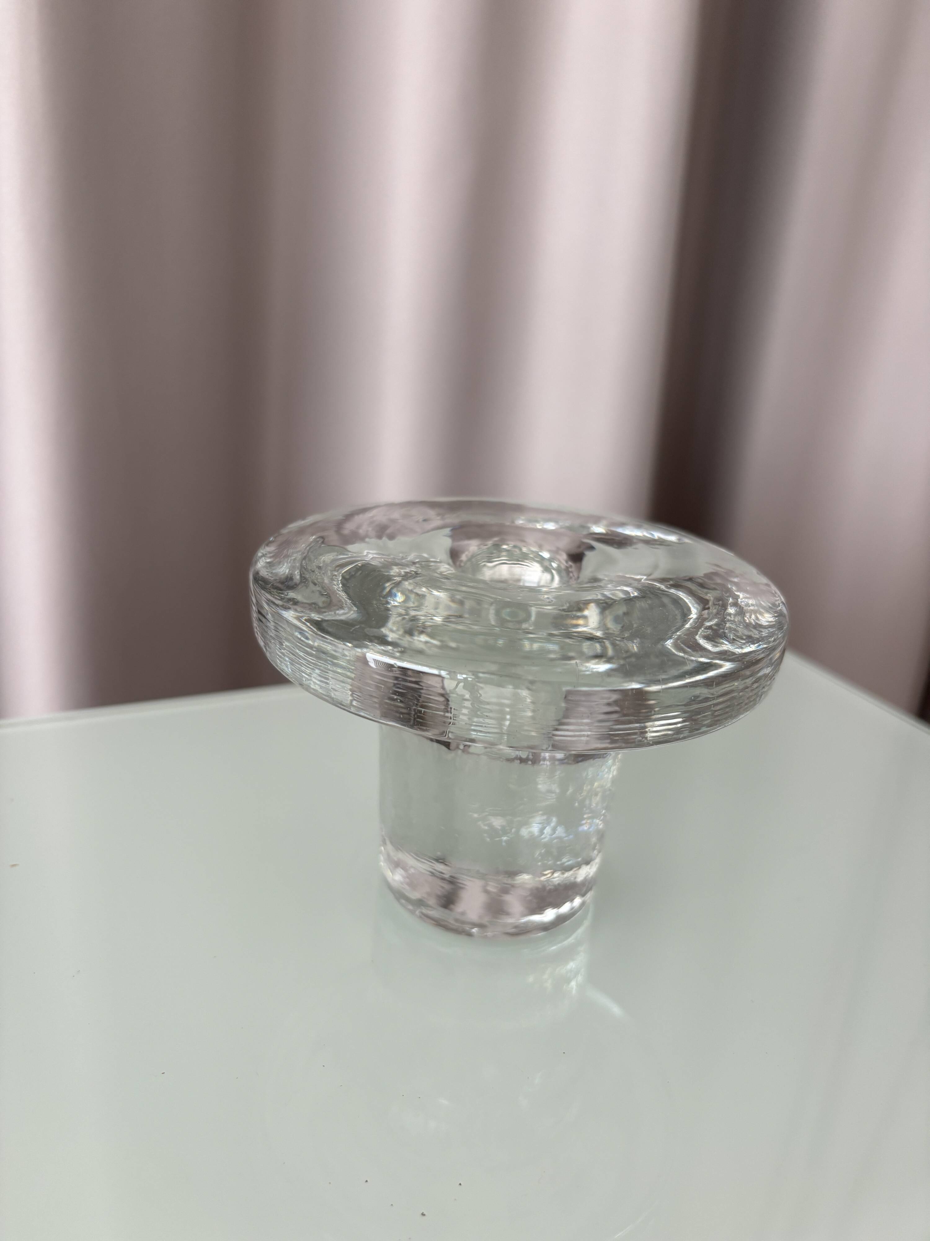 Vintage Scandinavian glass Candle Holder – Clear Pressed Glass – 1970s