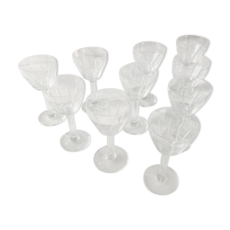 Set of 10 art deco cut glasses