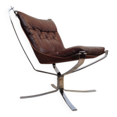 Fauteuil Falcon Sigurd Ressell, Vatne, acier et cuir, années 70