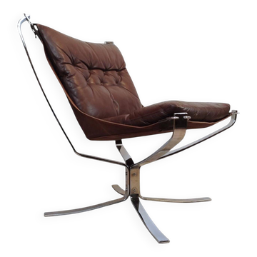 Fauteuil Falcon Sigurd Ressell, Vatne, acier et cuir, années 70