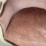 Fauteuil cabriolet Louis XV en bois massif beige et tissu velours marron