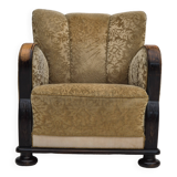 1950s, Danish vintage relax armchair, furniture velour, ash wood.